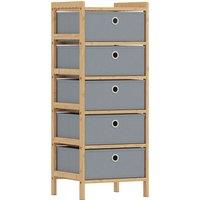 HOMCOM Chest of Drawers, 5 Fabric Drawers Narrow Dresser with Bamboo Frame, Light Grey