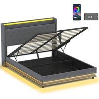 HOMCOM 5ft King Bed Frame with Headboard, Platform Bed Frame with Hydraulic Storage, LED Lights and Charging Station, Grey