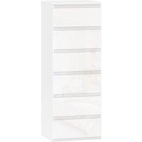 HOMCOM Chest of Drawers High Gloss Finish 6 Drawer Dresser Space Saving Slim Design Handle Free Drawers High-Gloss White