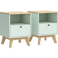 HOMCOM Modern Nightstand Set of 2, Bedside Table with Drawer and Open Shelf, Side End Table for Bedroom, Light Green