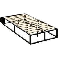 HOMCOM 12 Slats Metal Platform Bed Frame, 3ft Single Bed Frame with Storage Bag and Anti-Slip Pads, Black