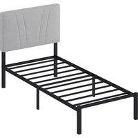 HOMCOM 3FT Single Bed Frame with Upholstered Headboard and Underbed Storage, Black and Light Grey