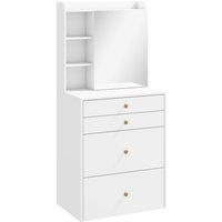 HOMCOM Dressing Table with Mirror and Mobile Storage Stool, Compact Vanity Table with Cabinet, Drawers, Open Shelves, White