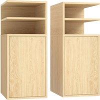 HOMCOM Slim Bedside Table Set of 2, Narrow Bedside Cabinet with Open Cubbies and Cupboard for Bedroom Living Room, Oak