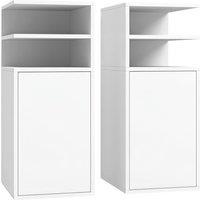 HOMCOM Slim Bedside Table Set of 2, Narrow Bedside Cabinet with Open Cubbies and Cupboard for Bedroom Living Room, White