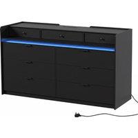 HOMCOM Chest of Drawers for Bedroom with LED Light & Charging Station, 9 Drawers Storage Unit/TV Stand, Black