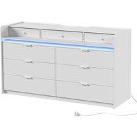 HOMCOM Chest of Drawers for Bedroom with LED Light & Charging Station, 9 Drawers Storage Unit/TV Stand, White
