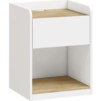 HOMCOM Modern Bedside Table, Slim Nightstand with Drawer, Shelf and Cable Holes, White and Oak
