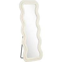 HOMCOM Full Length Mirror, 160 x 60 cm Wavy Full Body Wall Standing Mirror with Velvet Frame and Tempered Glass, Cream White