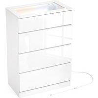 HOMCOM High Gloss 4 Drawer Chest of Drawers with Glass Top and RGB LED Lights, Dresser with Jewelry Organizer, APP Control