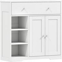HOMCOM Bathroom Floor Cabinet, Freestanding Bathroom Cabinet with Drawer, Door, Open Shelves, White