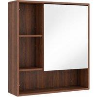 HOMCOM Bathroom Mirror Cabinet, Wall-Mounted Bathroom Cabinet with Mirror Door, Adjustable Shelves, Walnut Brown