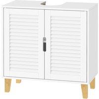 HOMCOM Under Sink Bathroom Cabinet Adjustable Shelf Under Sink Cabinet 2 Louvered Doors, White