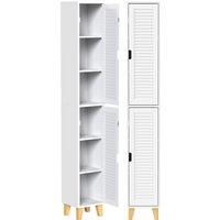 HOMCOM 170cm Tall Bathroom Storage Cabinet, Freestanding Bathroom Cabinet with Louvered Doors, Adjustable Shelf, White
