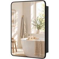 HOMCOM 50.8 x 11.6 x 71 cm Bathroom Mirror Cabinet, Wall Cabinet with Adjustable Shelves, Wall-Mounted or Recessed, Black