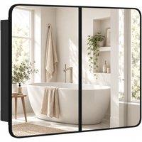 HOMCOM 76.2 x 11.6 x 61 cm Bathroom Mirror Cabinet, Wall Cabinet with Adjustable Shelves, Wall-Mounted or Recessed, Black