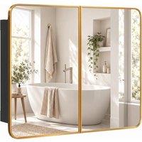 HOMCOM 76.2 x 11.6 x 61 cm Bathroom Mirror Cabinet, Wall Cabinet with Adjustable Shelves, Wall-Mounted or Recessed, Gold Tone