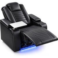 HOMCOM Electric Recliner Armchair w/ Type C+USB, LED Light, PU Leather Cinema Recliner Chair w/ Storage, Tray Table, Black