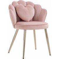 HOMCOM Accent Chair Velvet Upholstered Armchair Lotus Back Heart Pillow Lumbar Pillow Metal Legs Soft Pink