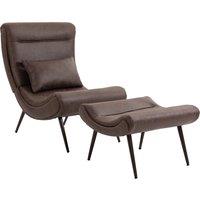 HOMCOM Modern Accent Chair with Footstool, Upholstered Lounge Chair with 64cm Wide Seat, Lumbar Pillow, Trapezoidal Backrest