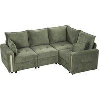 HOMCOM 228cm L Shaped Sofa with Lift-Up Storage, 3-Seater Sectional Sofa with Wide Deep Seat, Dark Green
