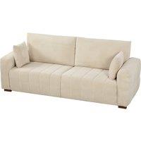 HOMCOM 3 Seater Sofa, Upholstered Velvet Couch for Bedroom with Pillows, Padded Cushion and Wood Legs, Cream White