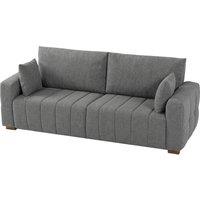 HOMCOM 3 Seater Sofa, Upholstered Velvet Couch for Bedroom with Pillows, Padded Cushion and Wood Legs, Grey