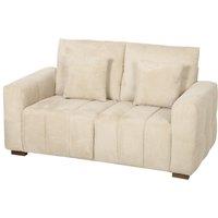 HOMCOM 2 Seater Sofa, Upholstered Velvet Small Couch for Bedroom with Pillows, Modern Sofa Settee with Padded Cushion and Wood Legs for Living Room, Cream White