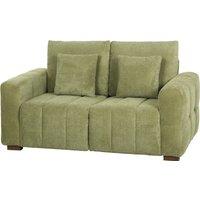 HOMCOM 2 Seater Sofa, Upholstered Velvet Small Couch for Bedroom with Pillows, Modern Sofa Settee with Padded Cushion and Wood Legs for Living Room, Green