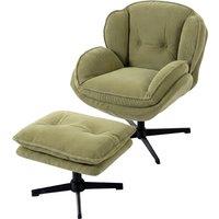 HOMCOM Armchair with Adjustable Footstool, 360 Swivel Chenille Cloud Accent Chair with Thick Cushion, Steel Base, Green
