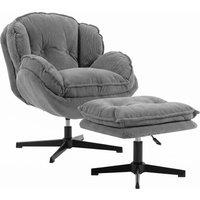 HOMCOM Armchair with Adjustable Footstool, 360 Swivel Chenille Cloud Accent Chair with Thick Cushion, Steel Base, Grey