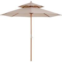 Outsunny 2.7m Double Canopy Garden Parasol, UV-Shielding Sun Parasol with Wooden Frame, 8 Bamboo Ribs, Waterproof Parasol, Beige Aosom UK