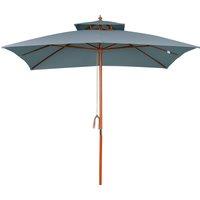 Outsunny 3x3(m) Wood Square Patio Umbrella Garden Market Parasol Sunshade Canopy with 2 Pulley Pagoda Style Dark Grey