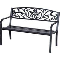 Outsunny 2 Seater Metal Garden Park Bench Porch Outdoor Furniture Patio Chair Seat Black Aosom UK