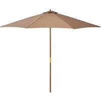 Outsunny 3(m) Garden Umbrella Wooden Parasol 8 Ribs Bamboo Sun Shade Patio Outdoor Umbrella Canopy Khaki