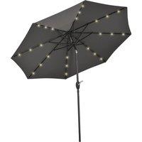Outsunny Garden 24 LED Light Parasol Outdoor Tilt Sun Umbrella Patio Club Party Event Manual Sun Shade w/ Hand Crank Grey