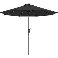 Outsunny Waterproof Garden Parasol with Solar LED Lights, Tilt Sun Umbrella, Outdoor Patio Shade, 24 LED, Hand Crank, 8 Ribs, 2.7m, Black Aosom UK