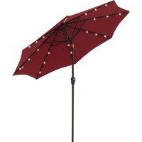 Outsunny ?2.7m Garden 24 LED Light Parasol Solar Outdoor Tilt Sun Umbrella Patio Club Party Event Manual Sun Shade w/ Hand Crank and 8 Ribs Red