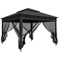 Outsunny 3 x 3(m) Pop Up Gazebo, Double-roof Garden Tent with Netting and Carry Bag, Party Event Shelter, Black