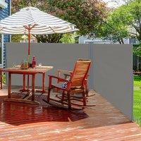 Outsunny Patio Retractable Double Side Awning Folding Privacy Screen Fence Privacy Wall Corner Divider Wind Screen Room Divider, Grey Aosom UK