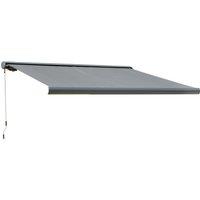 Outsunny Cassette Electric Motorised Manual Awning Door Window Patio Canopy Retractable Sun Shade w/ R/C & LED, 300x250cm Grey Aosom UK