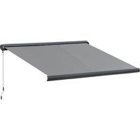 Outsunny 3.5 x 3m Electric Retractable Awning Cassette Case for Patio Waterproof Sun Shade with Remote Controller & LED Light, Grey Aosom UK