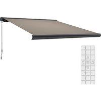 Outsunny 3 x 2.5 m Electric Awning with Remote Controller, Aluminium Frame DIY Retractable Awning for Garden Patio Deck Door Window, Light Grey