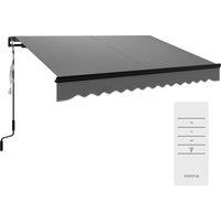 Outsunny 3 x 2.5m Electric Awning with LED Light and Remote Controller, Aluminium Frame DIY Retractable Awning for Garden Patio Deck, Dark Grey
