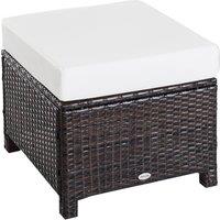 Outsunny Rattan Footstool with Cushion, Wicker Ottoman for Outdoor Patio, Brown, 50x50x35cm