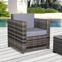Outsunny Rattan Garden Armchair 10cm Thick Padded Cushion Outdoor All-Weather PE Wicker Garden Armchair with Armrests, Grey Aosom UK