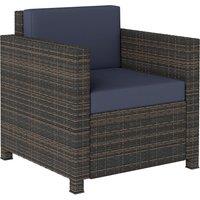 Outsunny PE Rattan Garden Armchair with Cushion - Mixed Brown/Navy Blue