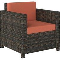 Outsunny PE Rattan Garden Armchair with Cushion - Mixed Brown/Orange