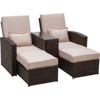 Outsunny Outdoor Garden Rattan Companion Sofa Chair & Stool Lounger Recliner Love Sunbed Daybed 