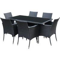 Outsunny 6-Seater Rattan Dining Set Garden Furniture Patio Rectangular Table Cube Chairs Outdoor Fir